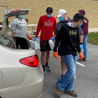 Drive-thru food bank pickup line