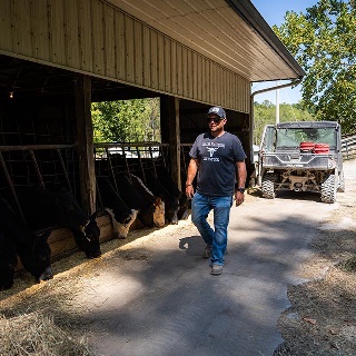 Cattle producer checking his herd financed by Farm Credit Mid-America