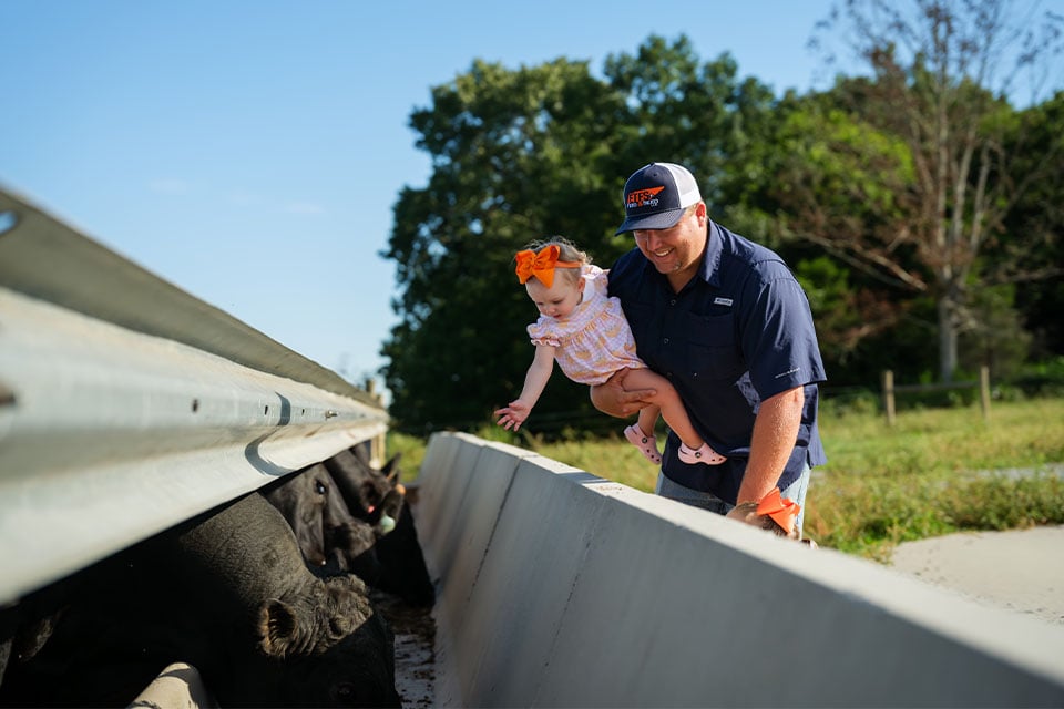 Tyler Lay shows his daughter cows on his Tennessee farm financed by Farm Credit Mid-America