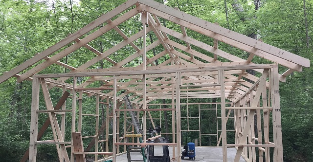 Framing of 4-H cabin being built.