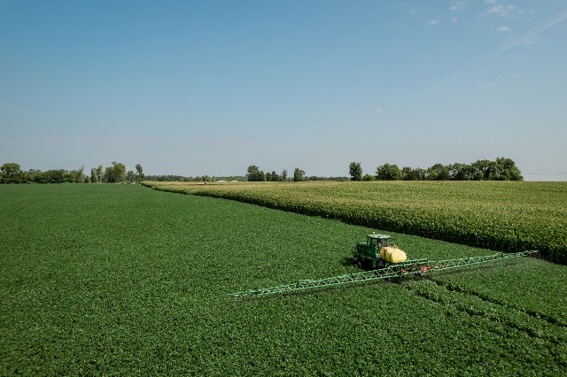 Spraying soybean field