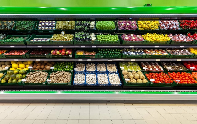 Produce aisle at a grocery store.