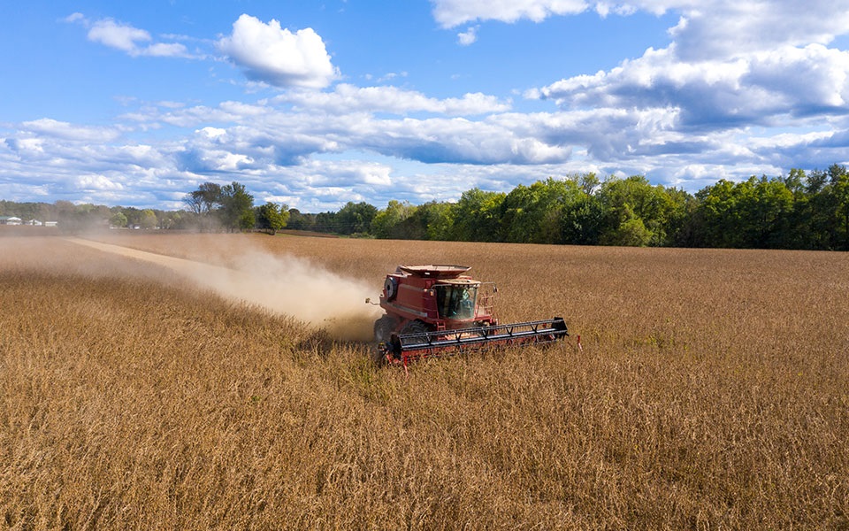 Combine operating in a field