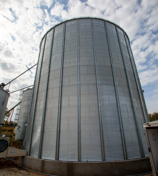 Tall grain bin.