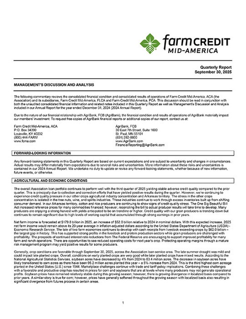 Farm Credit Mid-America 2025 Q3 Quarterly Report